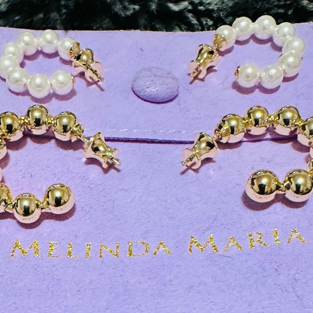 Melinda Maria Gold Ball Hoop Earrings and Pearl Hoop Earrings